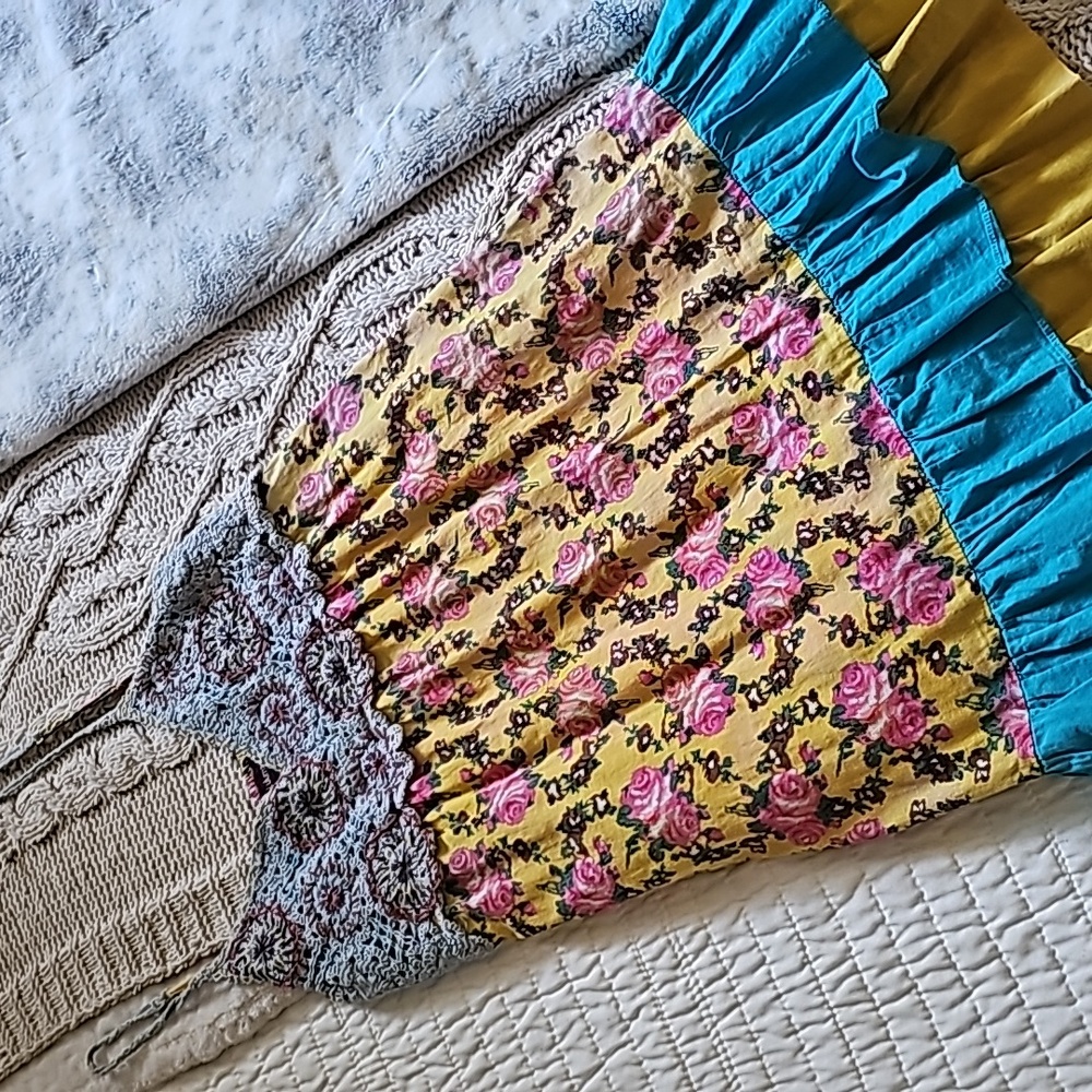 Lulumari boho colorful summer dress crochet top Lg